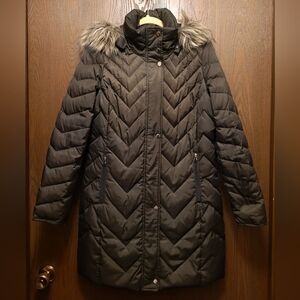 Marc New York Olive Green Down Filled Puffer Coat with Faux Fur Trim Size M